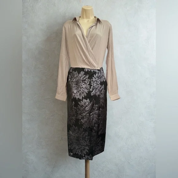 Sara Roka Chic Beige, Black $ Silver Floral Pencil Dress - Picture 1 of 12